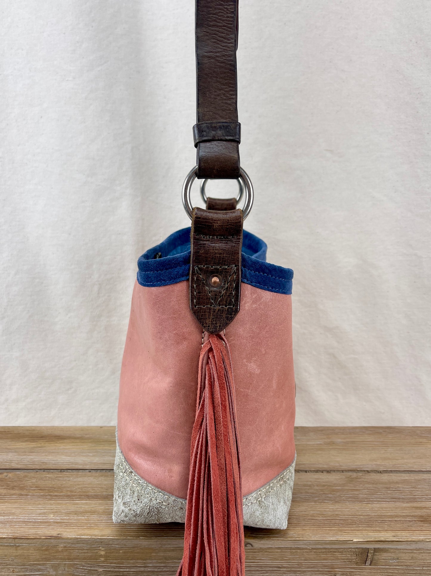 Mini Bucket - Vintage Leather - Fringed with Conchos