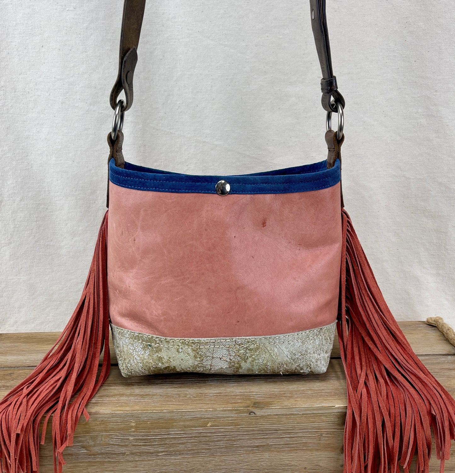 Mini Bucket - Vintage Leather - Fringed with Conchos