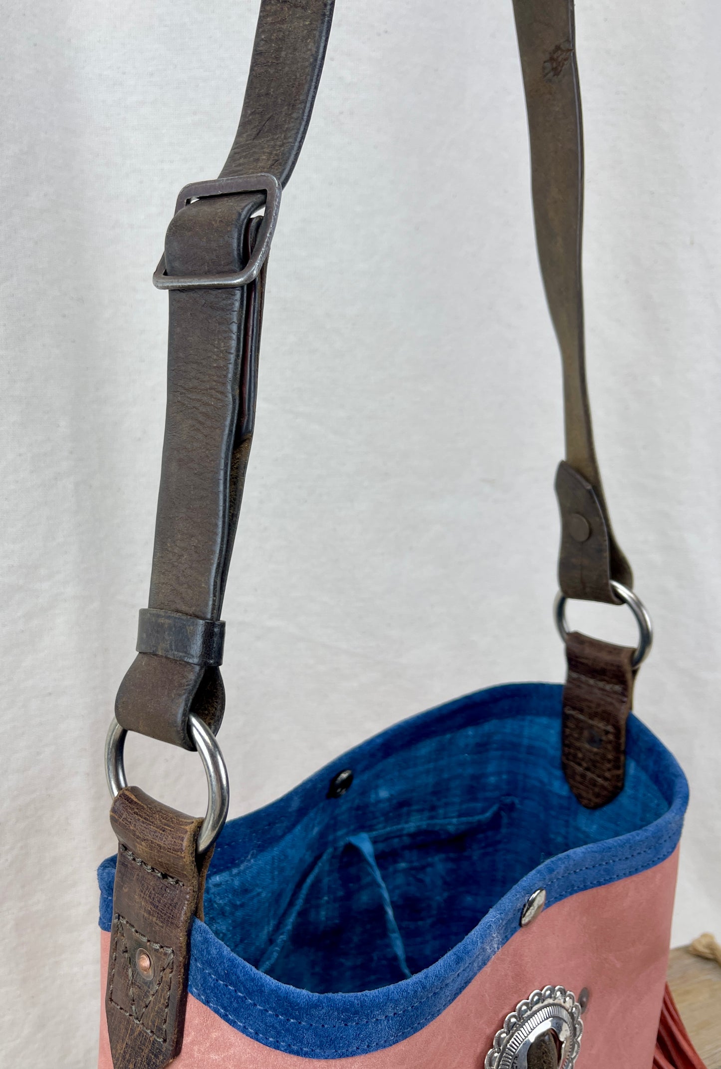 Mini Bucket - Vintage Leather - Fringed with Conchos