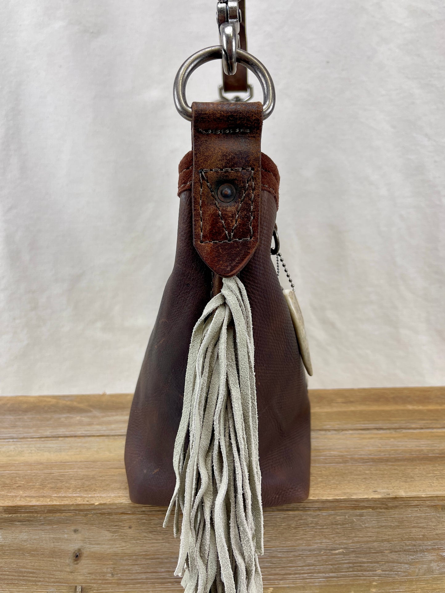 Mini Bucket - Vintage Leather - Fringed with Conchos