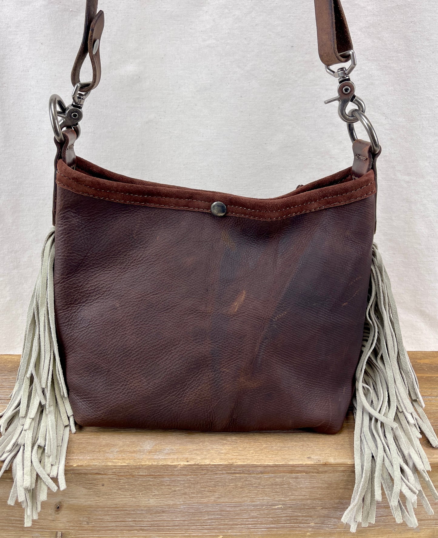Mini Bucket - Vintage Leather - Fringed with Conchos