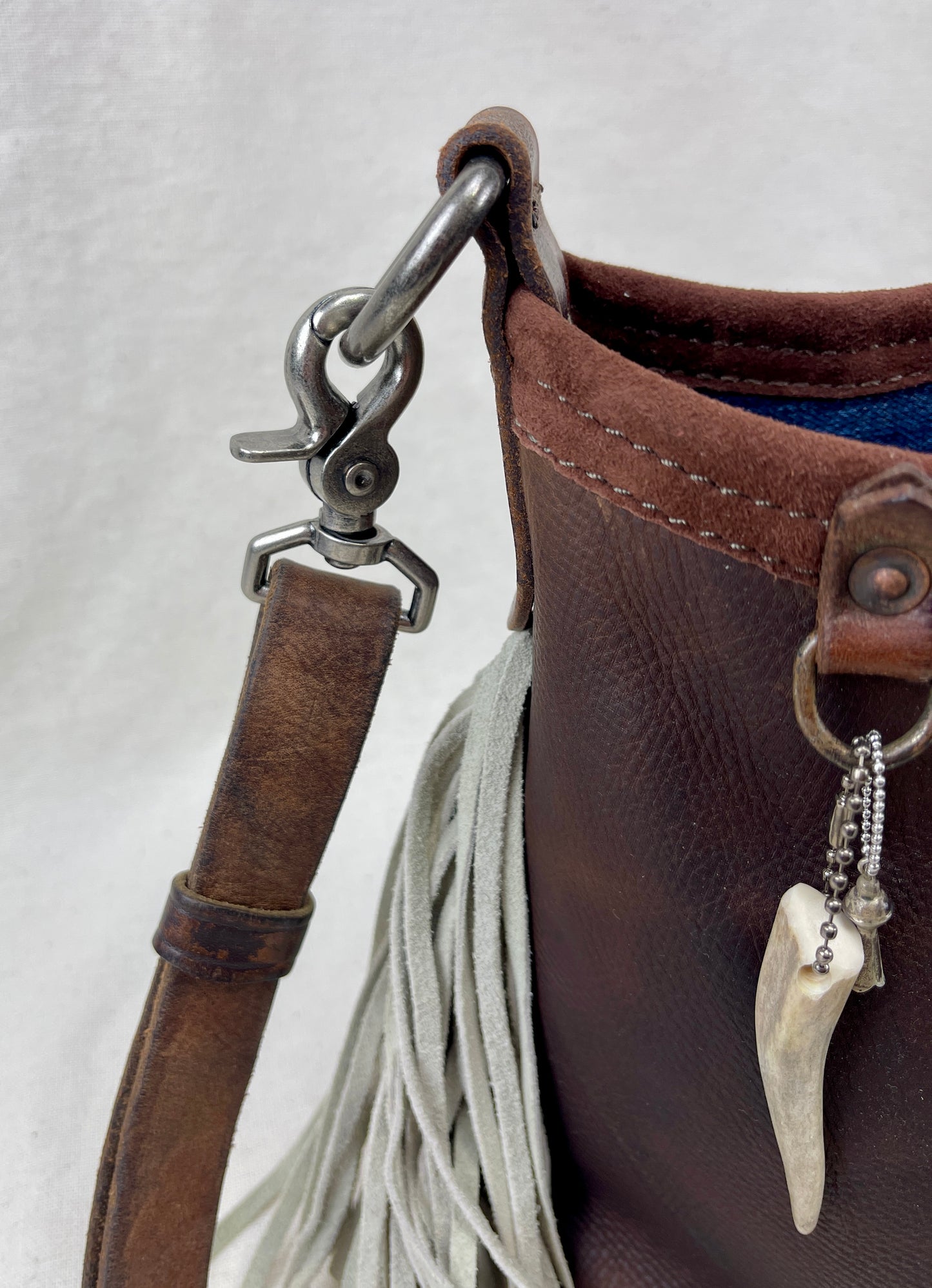 Mini Bucket - Vintage Leather - Fringed with Conchos