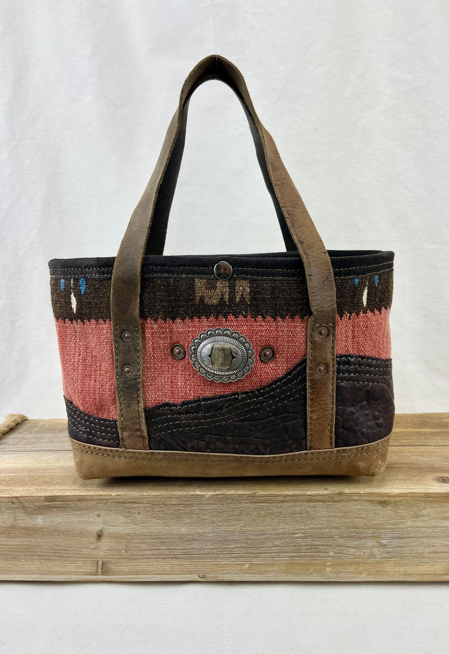 Tiny Tote - Taxcoco Weaving x Leather with Conchos