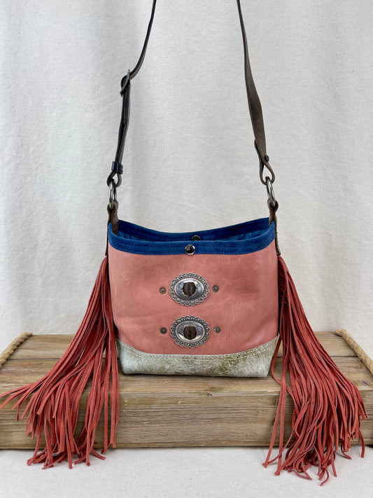 Mini Bucket - Vintage Leather - Fringed with Conchos