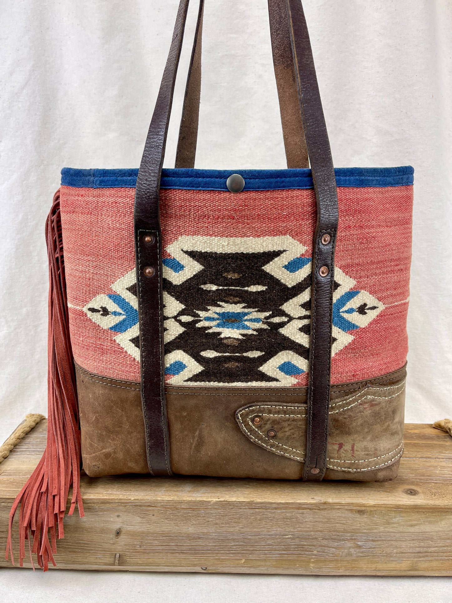 Tote - Taxcoco Weaving x Chaps Leather - with Fringe