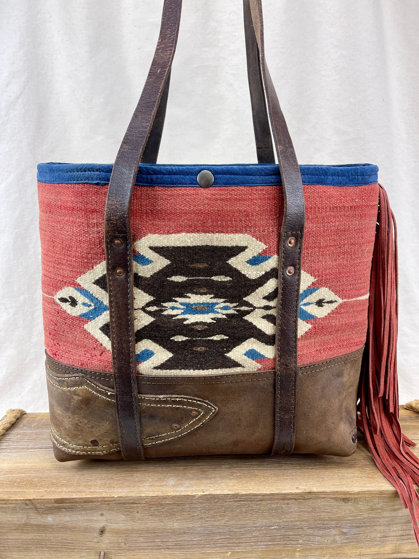 Tote - Taxcoco Weaving x Chaps Leather - with Fringe