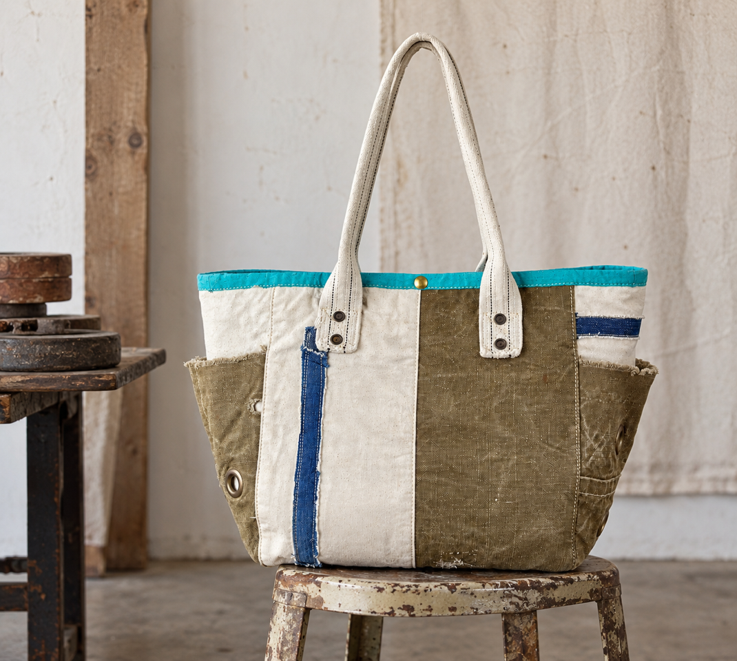 Utility Vintage Canvas Tote x Turquoise Binding