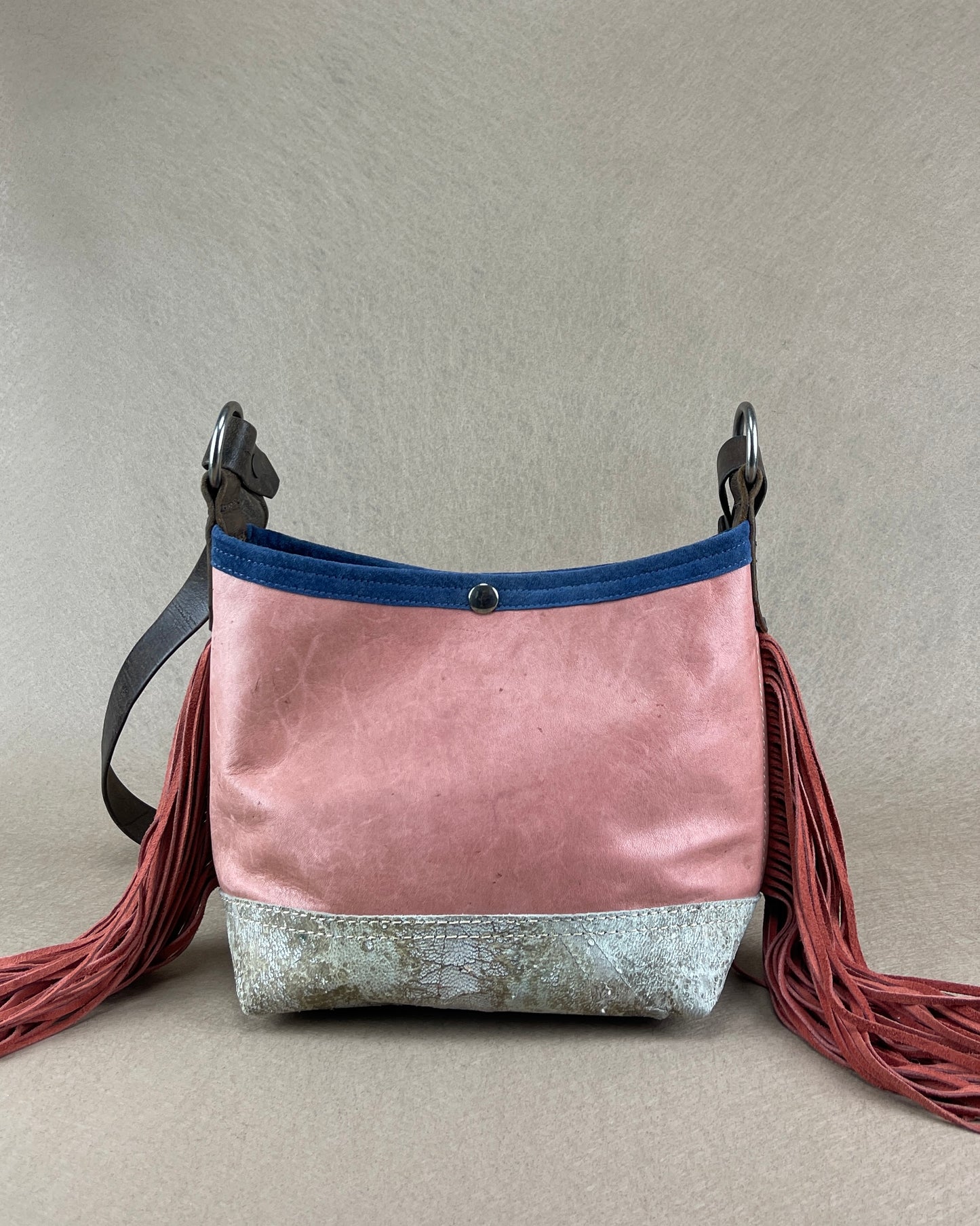 Mini Bucket - Vintage Leather - Fringed with Conchos