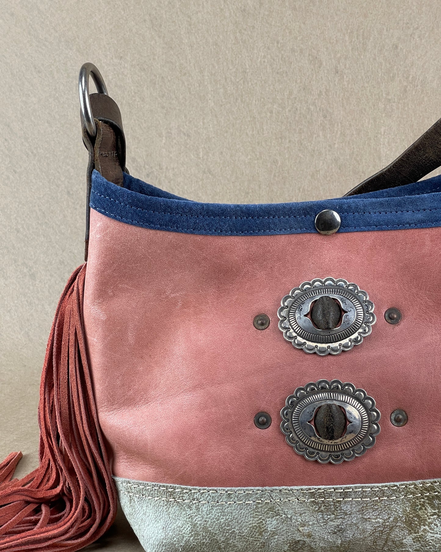 Mini Bucket - Vintage Leather - Fringed with Conchos