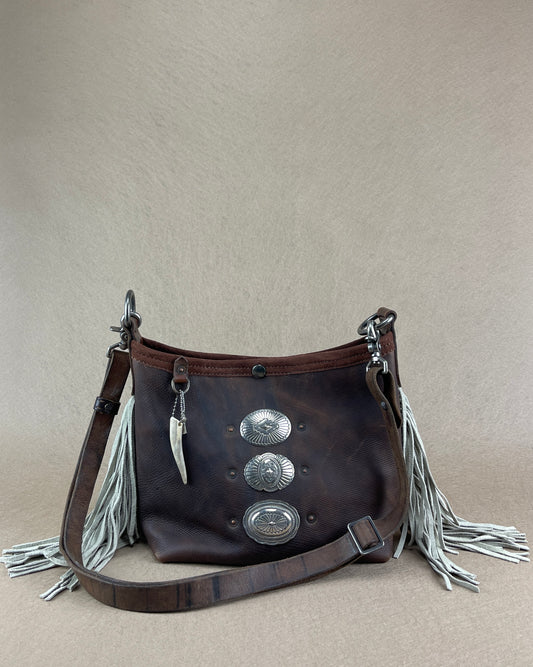 Mini Bucket - Vintage Leather - Fringed with Conchos