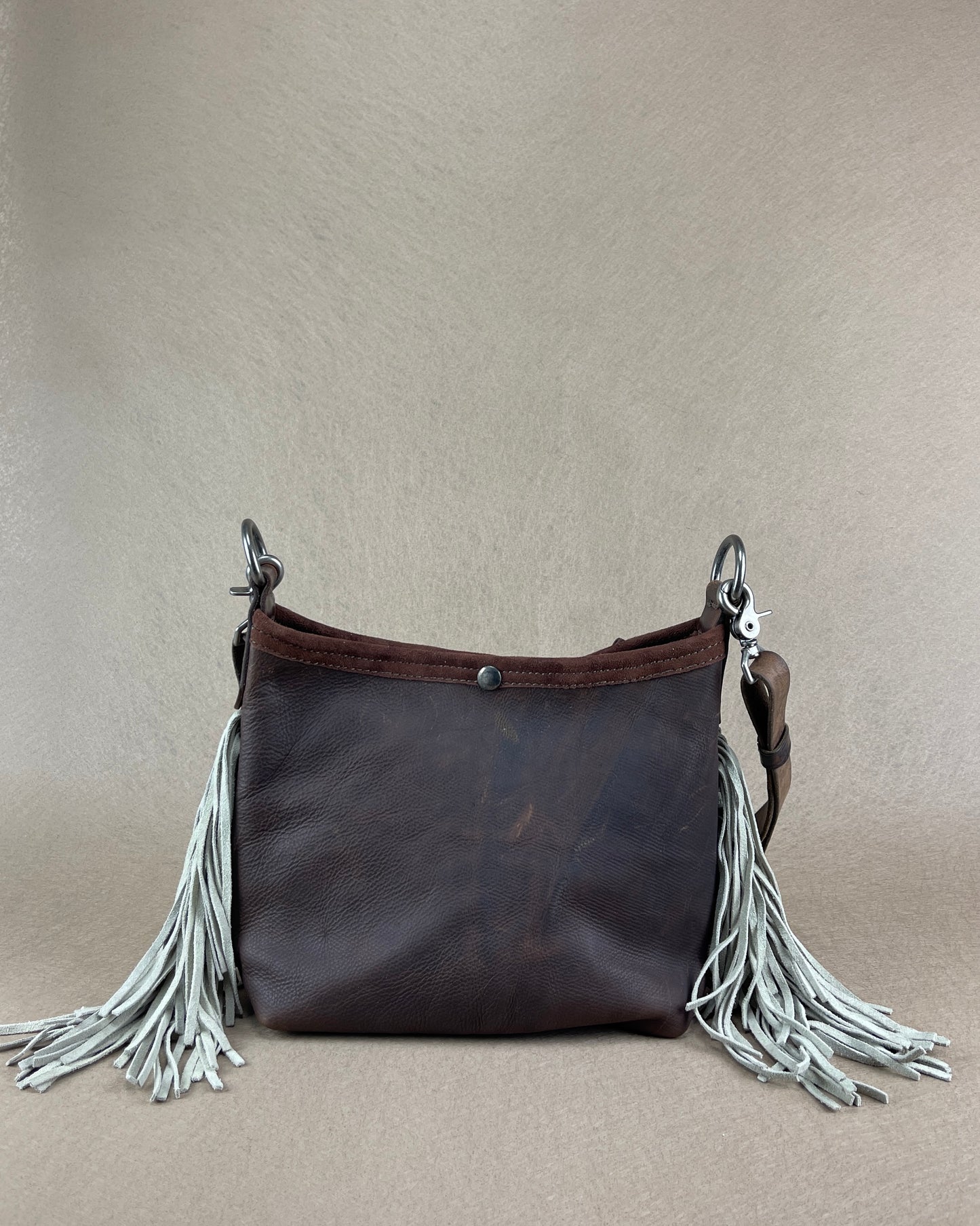 Mini Bucket - Vintage Leather - Fringed with Conchos