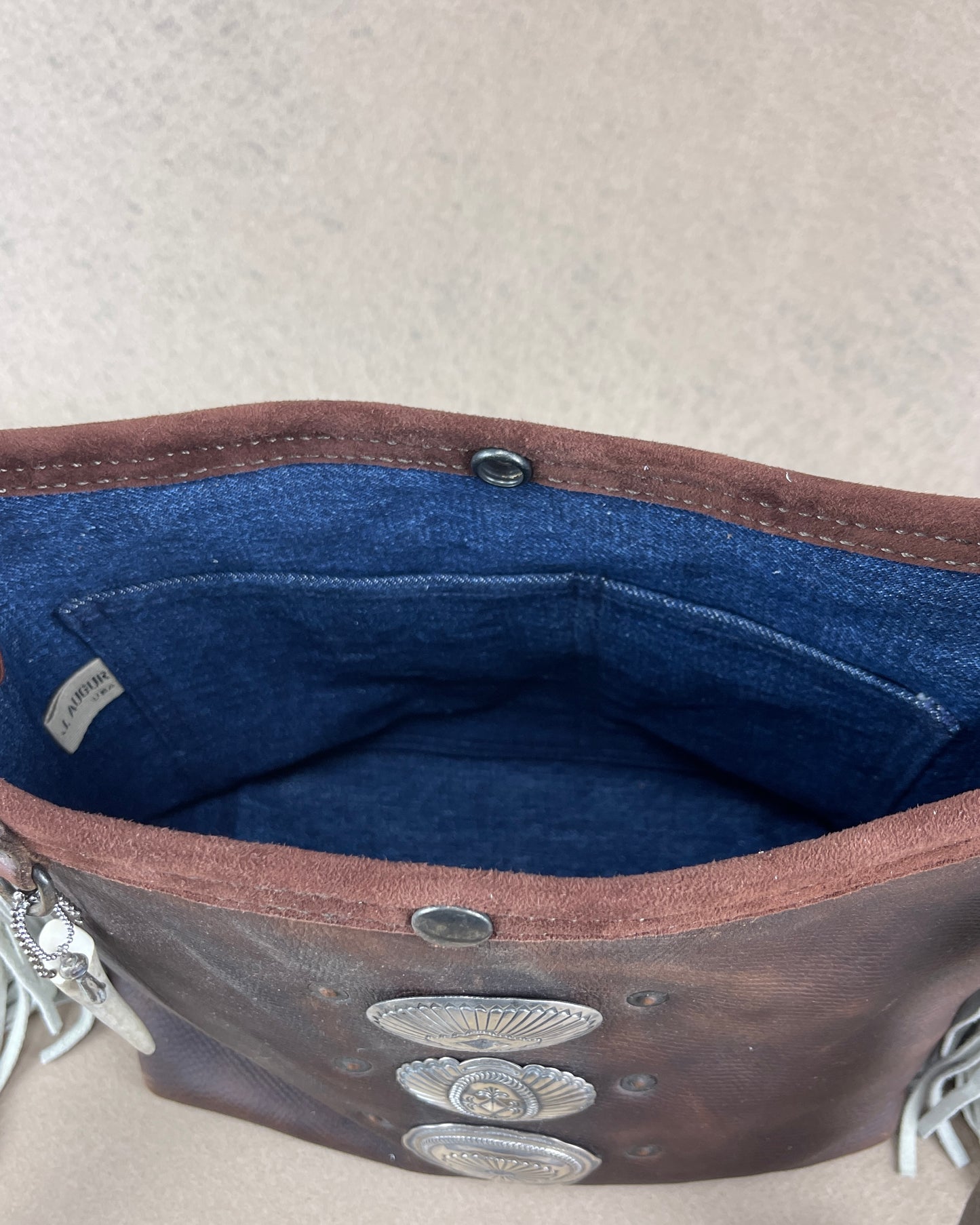 Mini Bucket - Vintage Leather - Fringed with Conchos