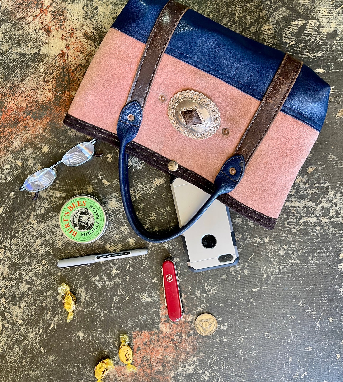 Tiny Tote - Suede x Leather with Concho