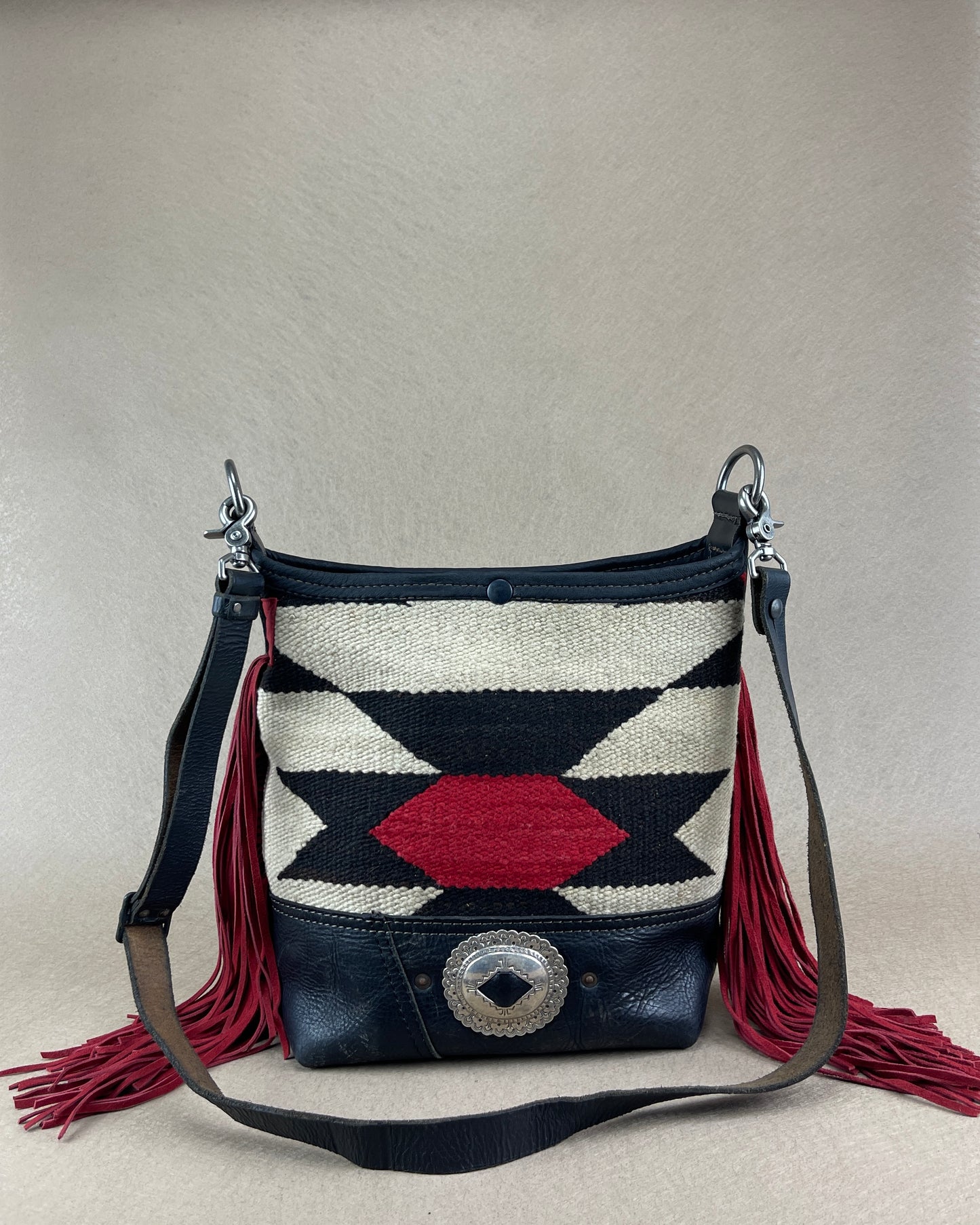 Bucket - Vintage Navajo x Leather - Fringed with Concho