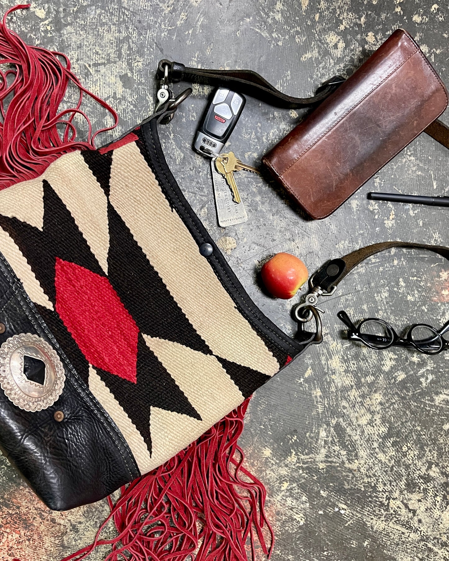 Bucket - Vintage Navajo x Leather - Fringed with Concho