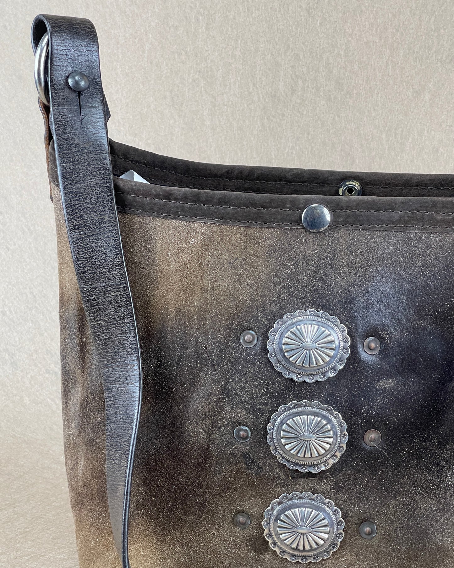 Bucket - Weathered Vintage Chaps Leather with Conchos