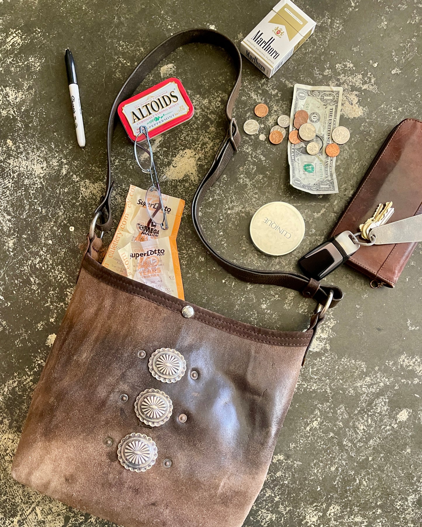 Bucket - Weathered Vintage Chaps Leather with Conchos