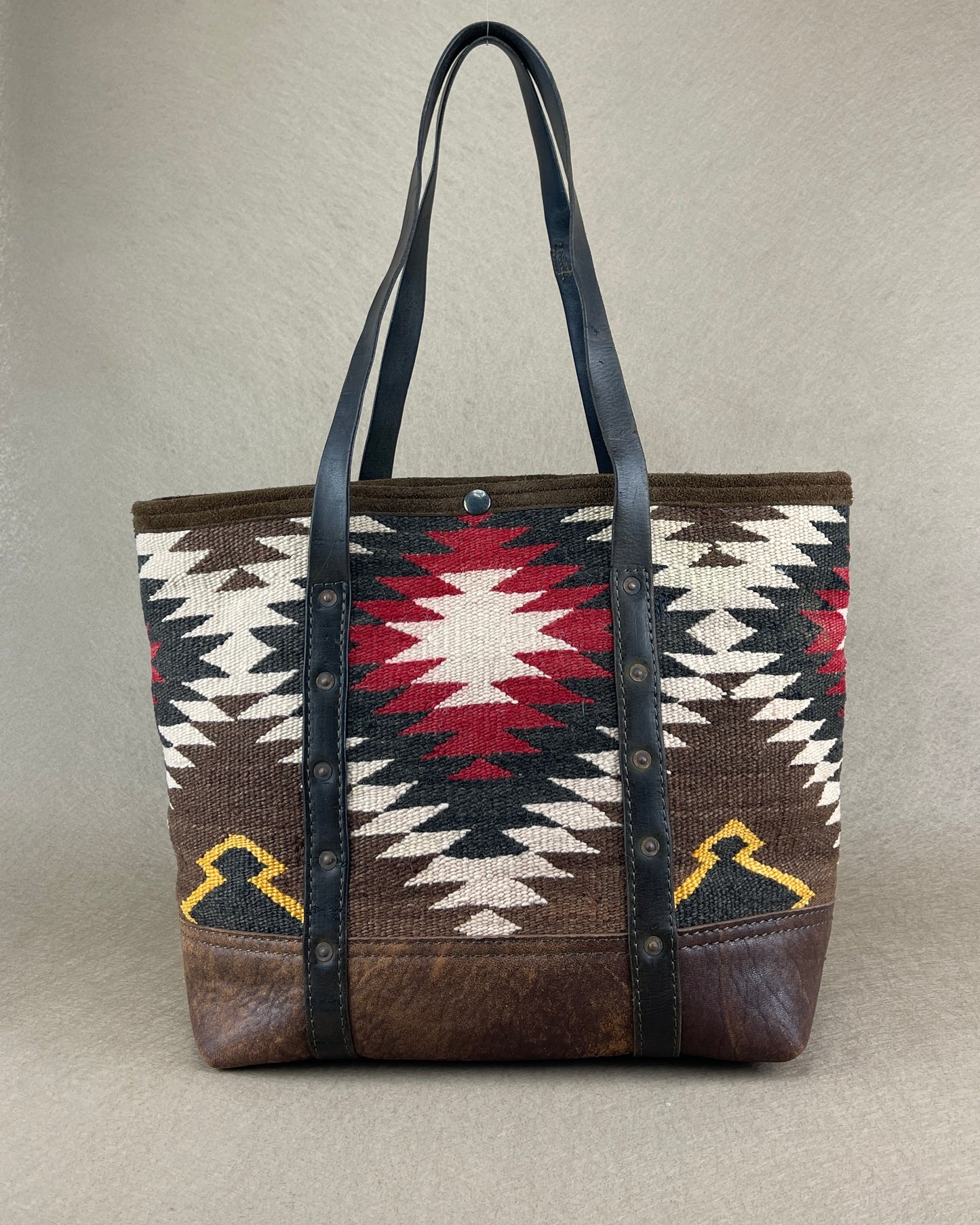 Tote - Serrated Diamond Navajo Fine Weaving x Leather Tote