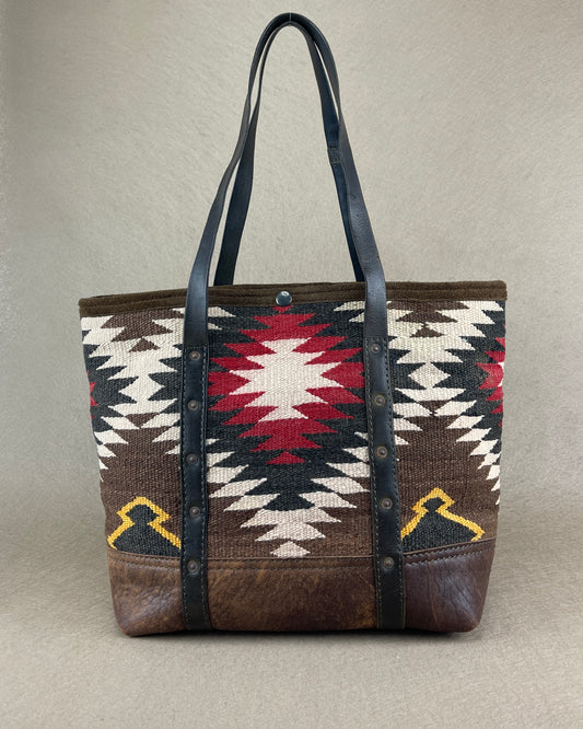 Tote - Serrated Diamond Navajo Fine Weaving x Leather Tote