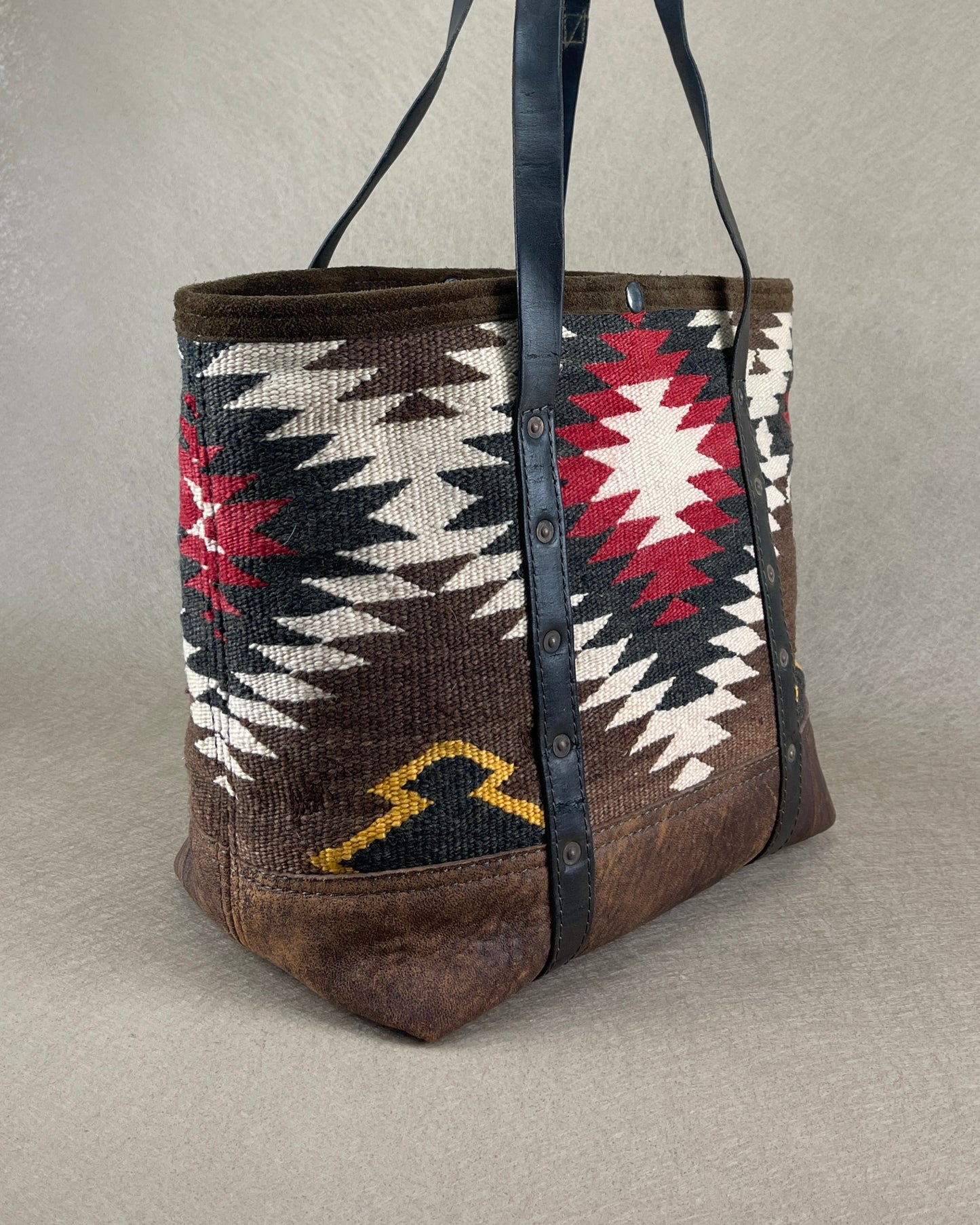 Tote - Serrated Diamond Navajo Fine Weaving x Leather Tote