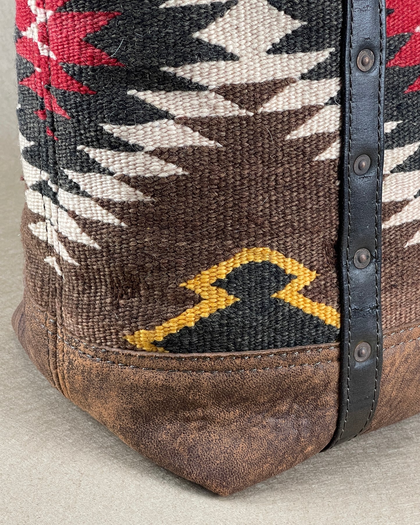 Tote - Serrated Diamond Navajo Fine Weaving x Leather Tote