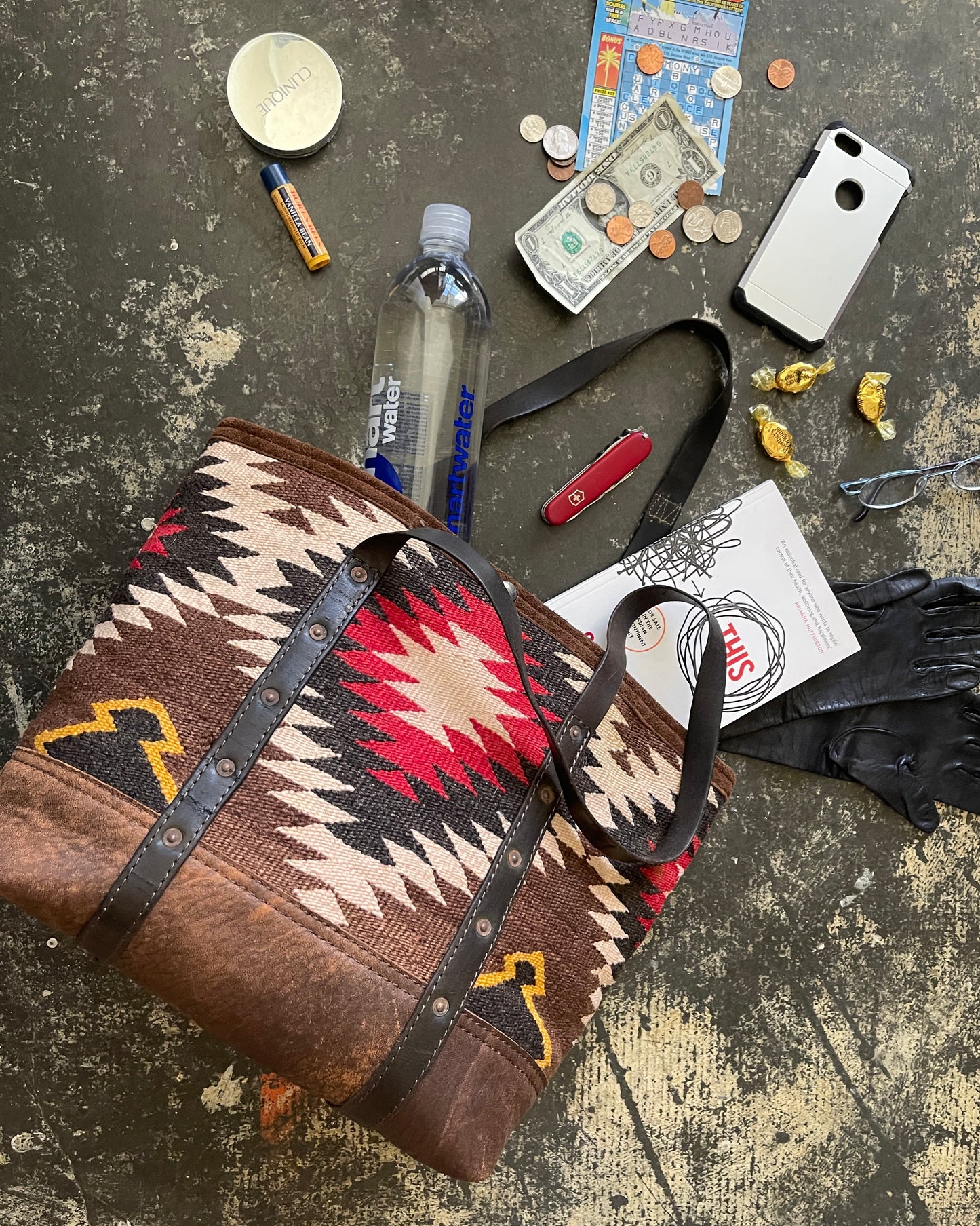 Tote - Serrated Diamond Navajo Fine Weaving x Leather Tote