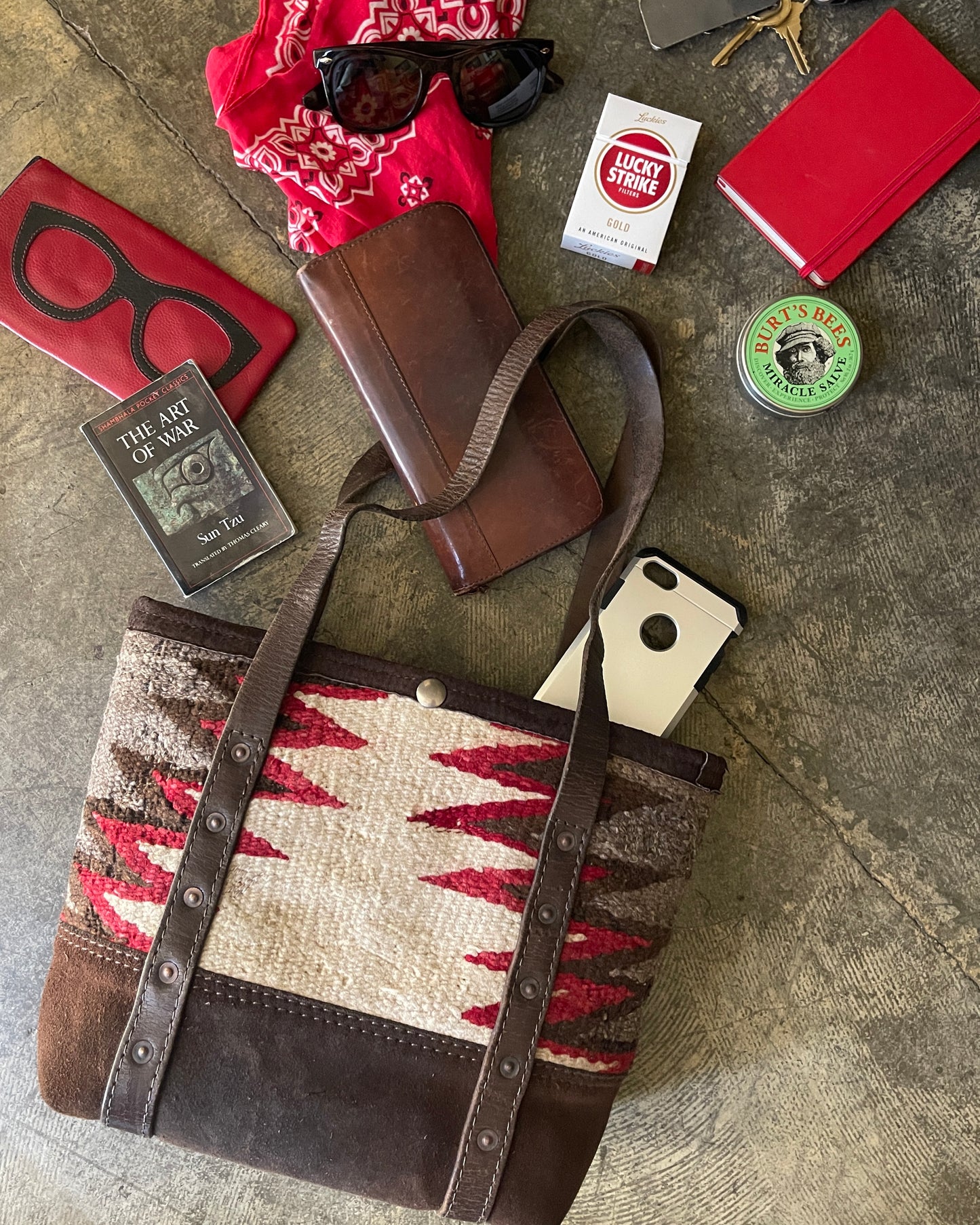 Mini Tote - Textural Navajo x Vintage Leather