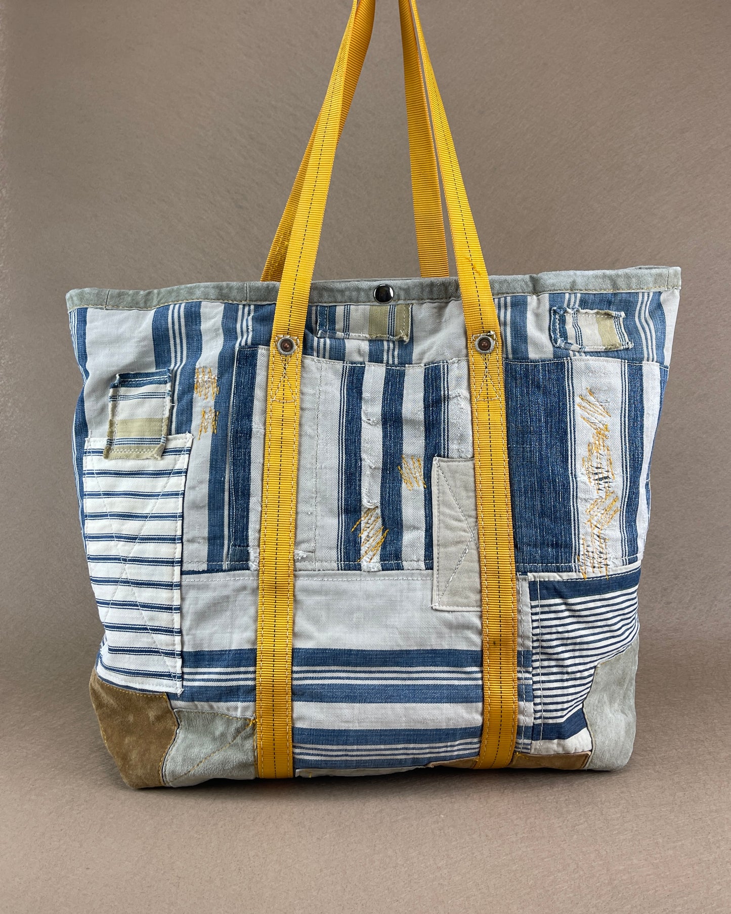 XL Tote - Patched Vintage French Ticking