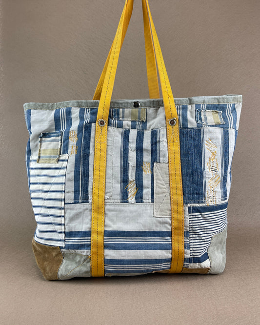 XL Tote - Patched Vintage French Ticking