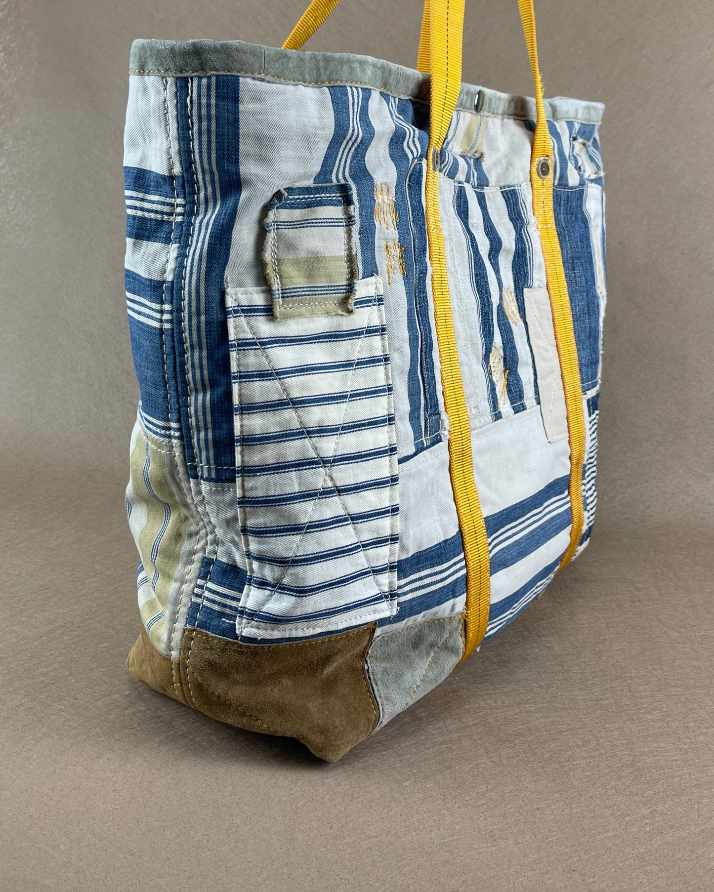 XL Tote - Patched Vintage French Ticking