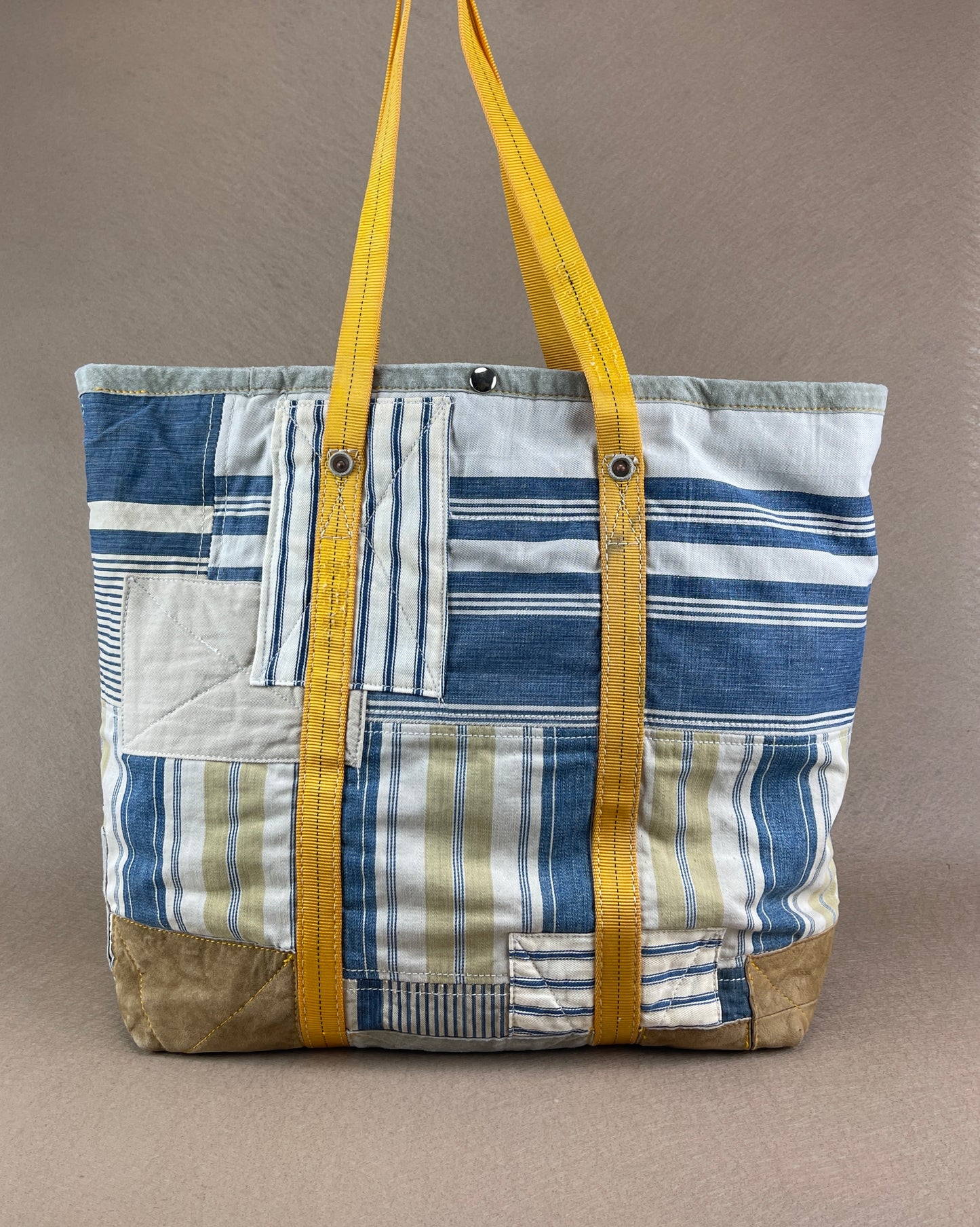 XL Tote - Patched Vintage French Ticking