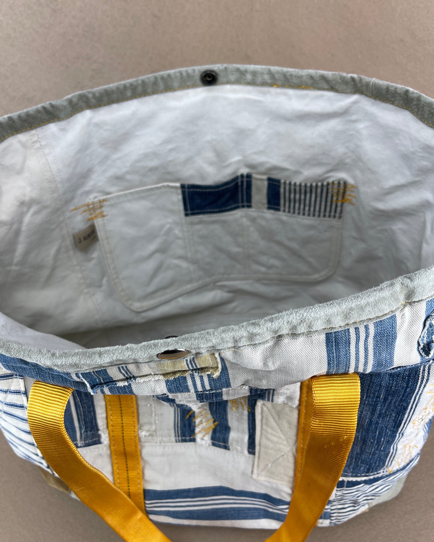 XL Tote - Patched Vintage French Ticking