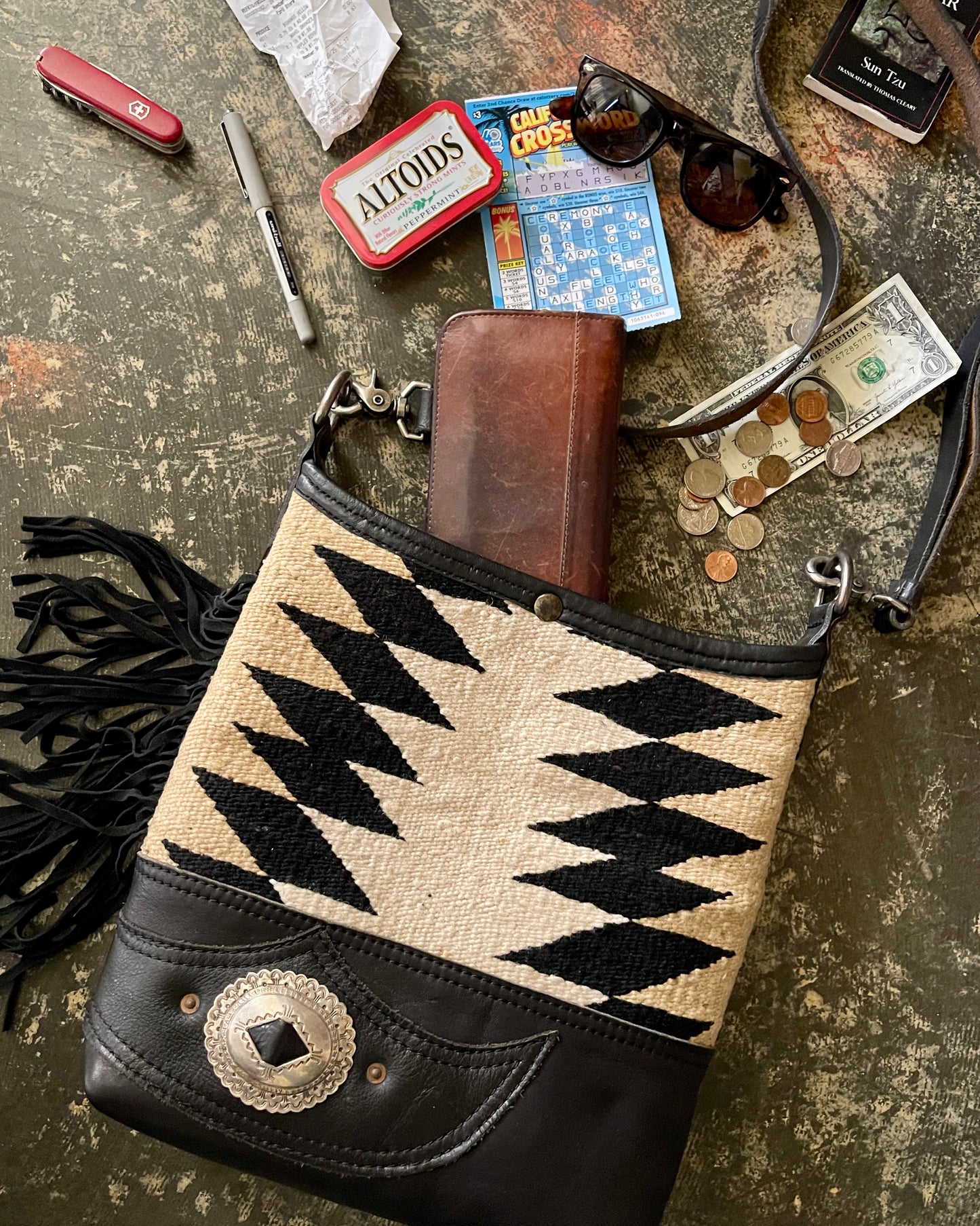 Bucket - Vintage Navajo x Leather - Fringed with Concho