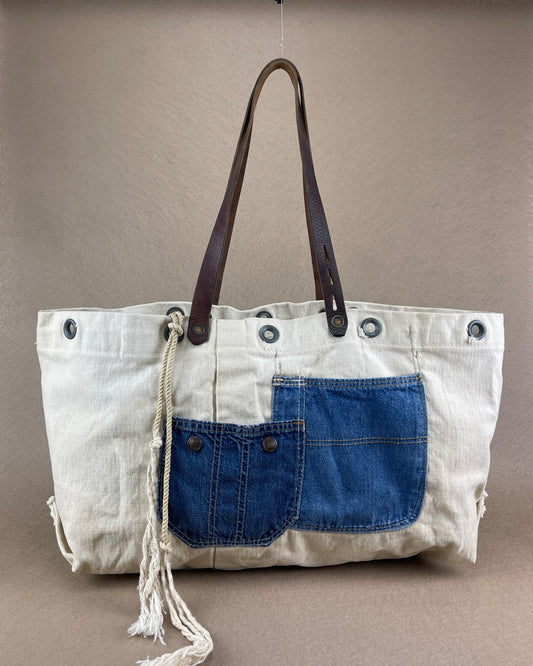 Tote - Vintage USN Canvas with Denim Pockets