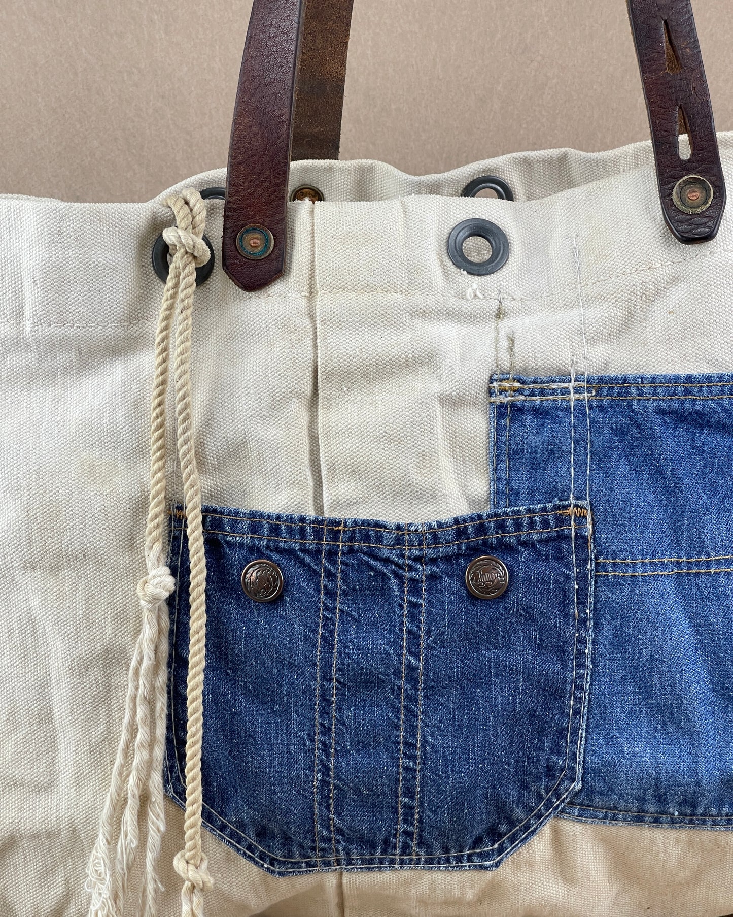 Tote - Vintage USN Canvas with Denim Pockets