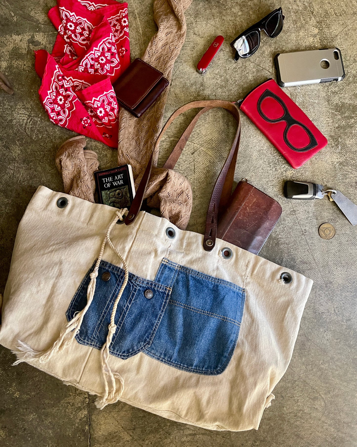 Tote - Vintage USN Canvas with Denim Pockets