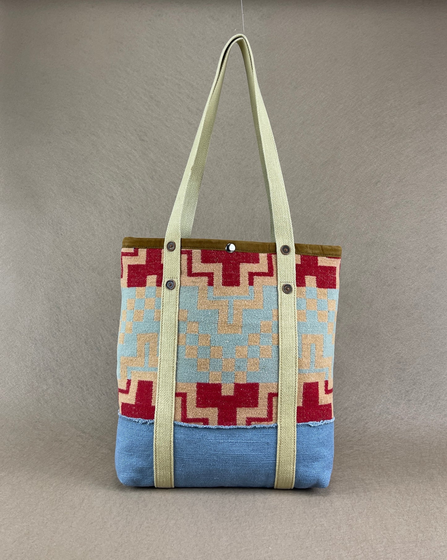 Mini Tote - Vintage Camp Blanket Bluebell/Carmine