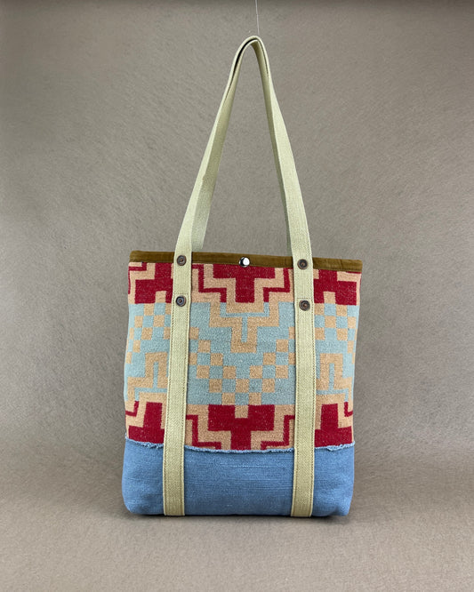 Mini Tote - Vintage Camp Blanket Bluebell/Carmine