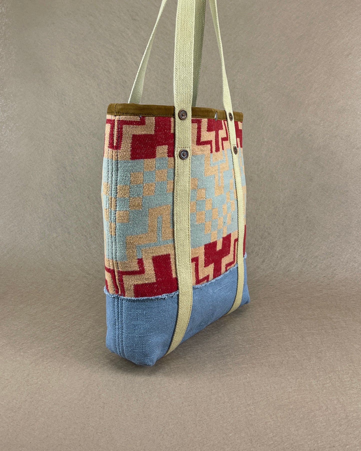 Mini Tote - Vintage Camp Blanket Bluebell/Carmine