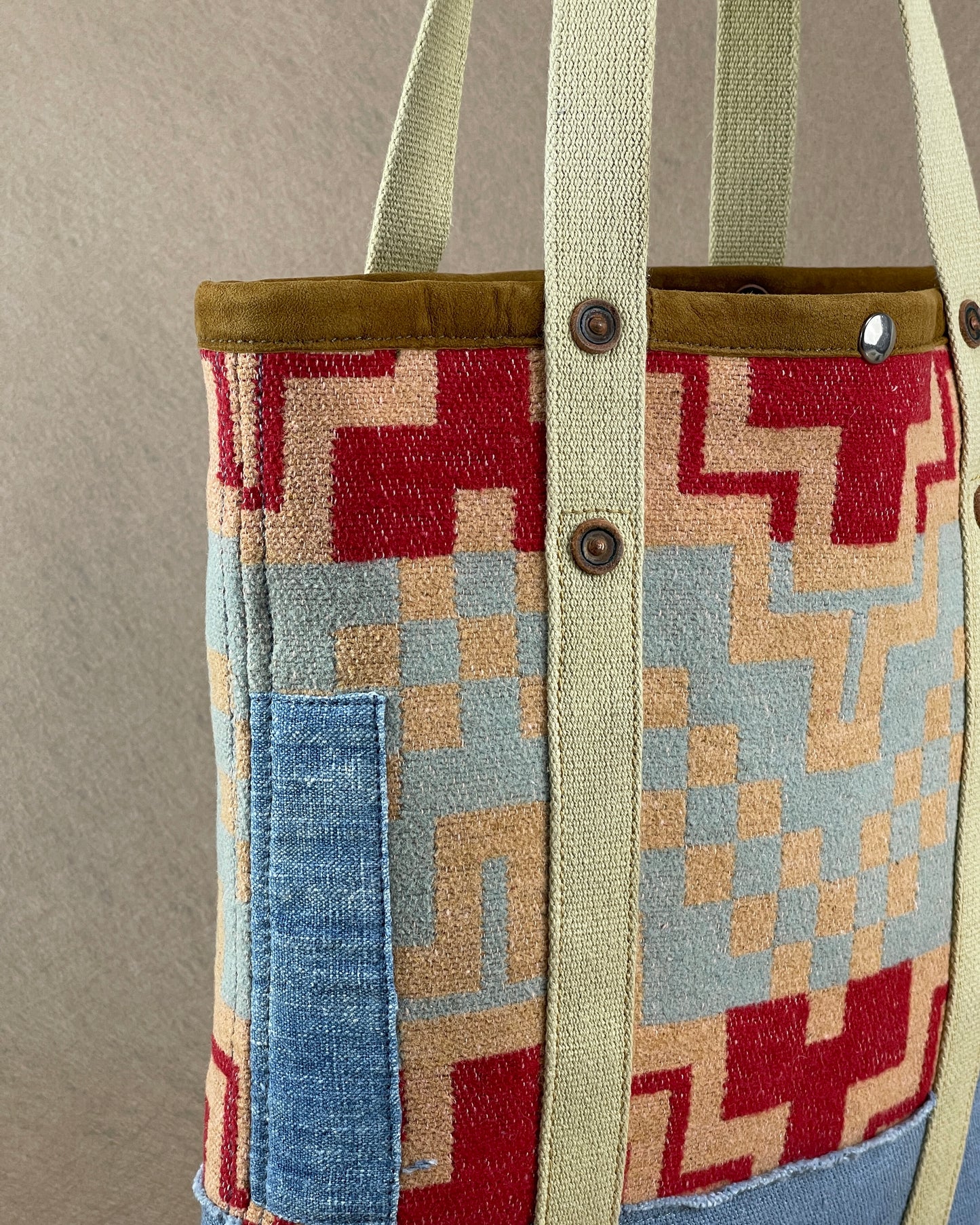 Mini Tote - Vintage Camp Blanket Bluebell/Carmine