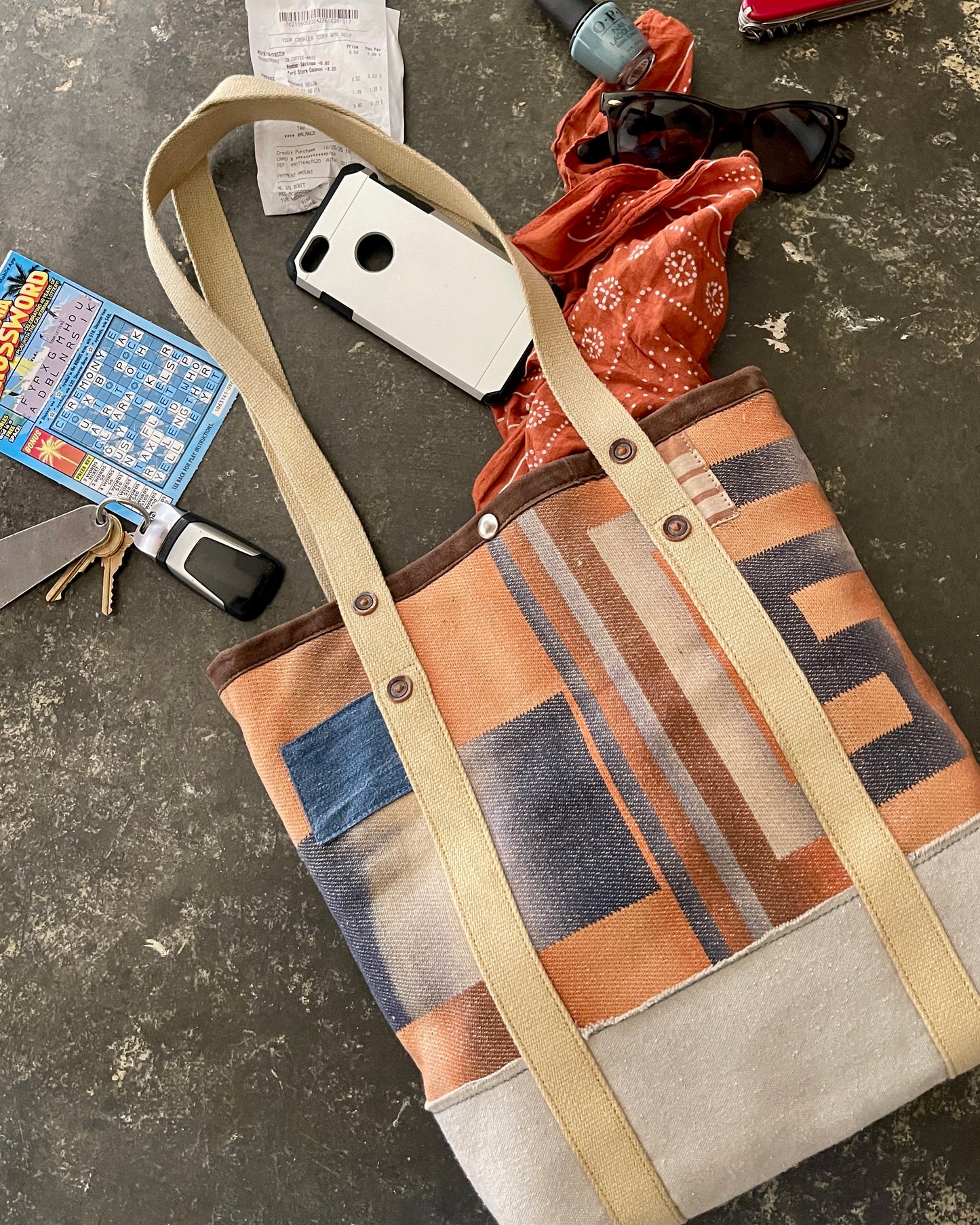 Mini Tote - Vintage Camp Blanket Ombre Slate/Rust