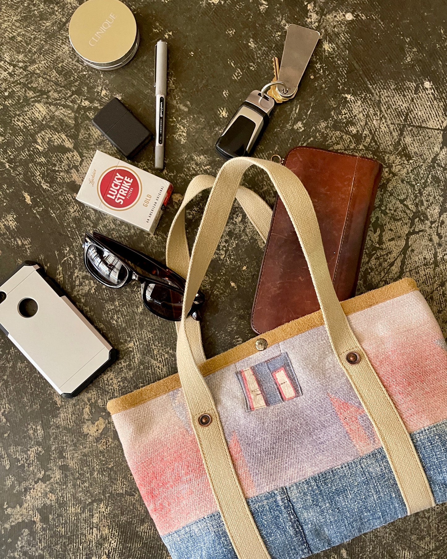 Tiny Tote - Vintage Camp Blanket Rosewood/Pale Indigo