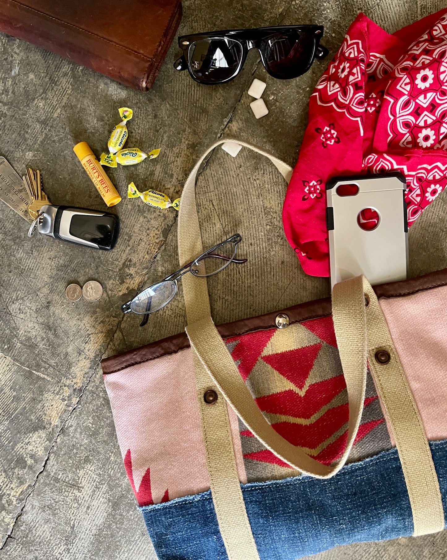 Tiny Tote - Vintage Camp Blanket Carmine/Indigo