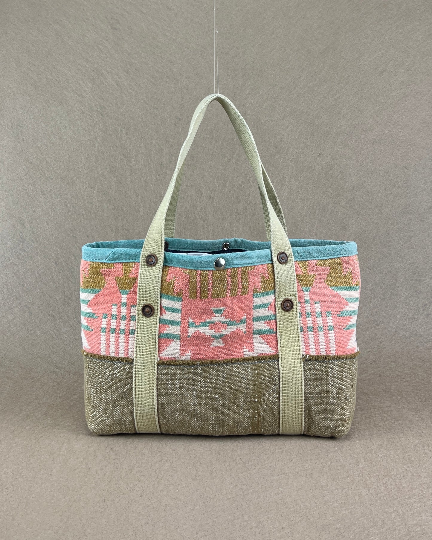 Tiny Tote - Vintage Camp Blanket Aqua/Curry