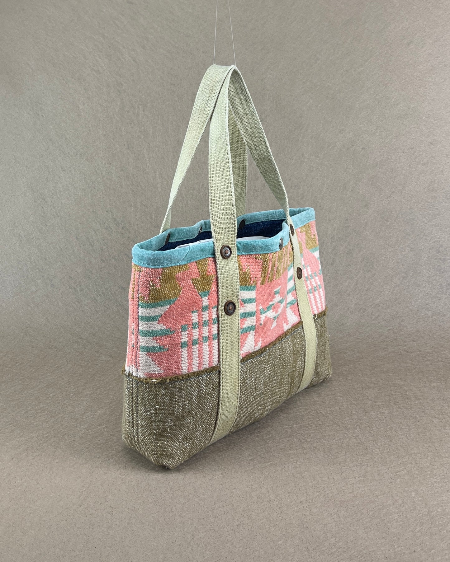 Tiny Tote - Vintage Camp Blanket Aqua/Curry