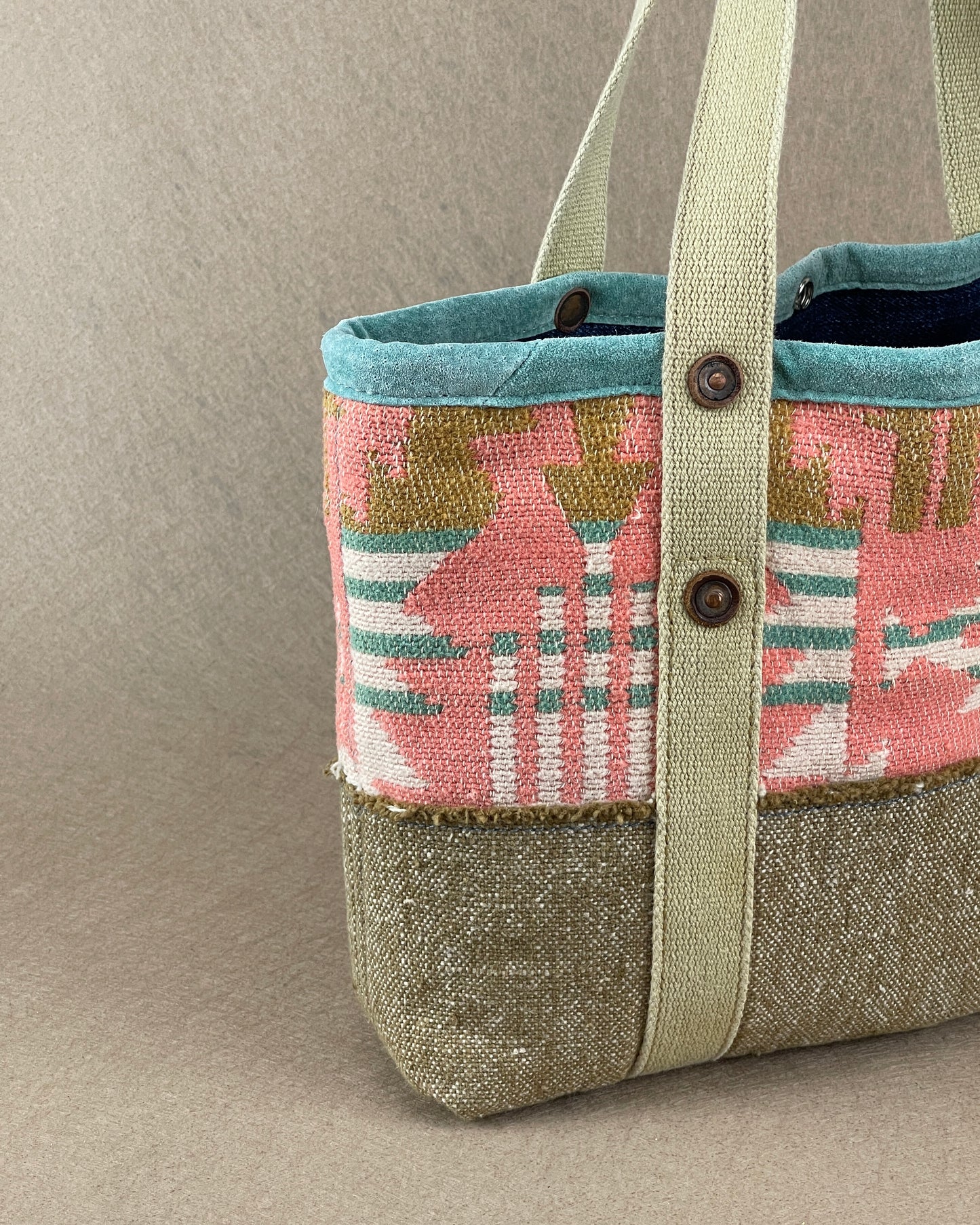 Tiny Tote - Vintage Camp Blanket Aqua/Curry