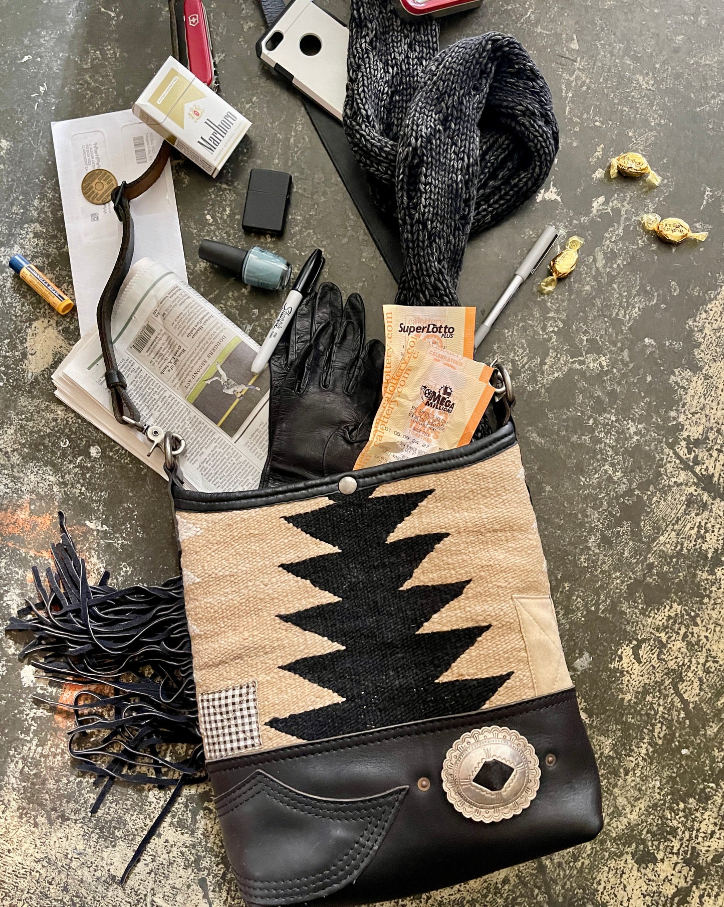 Bucket - Fringed Vintage Navajo x Leather - with Concho