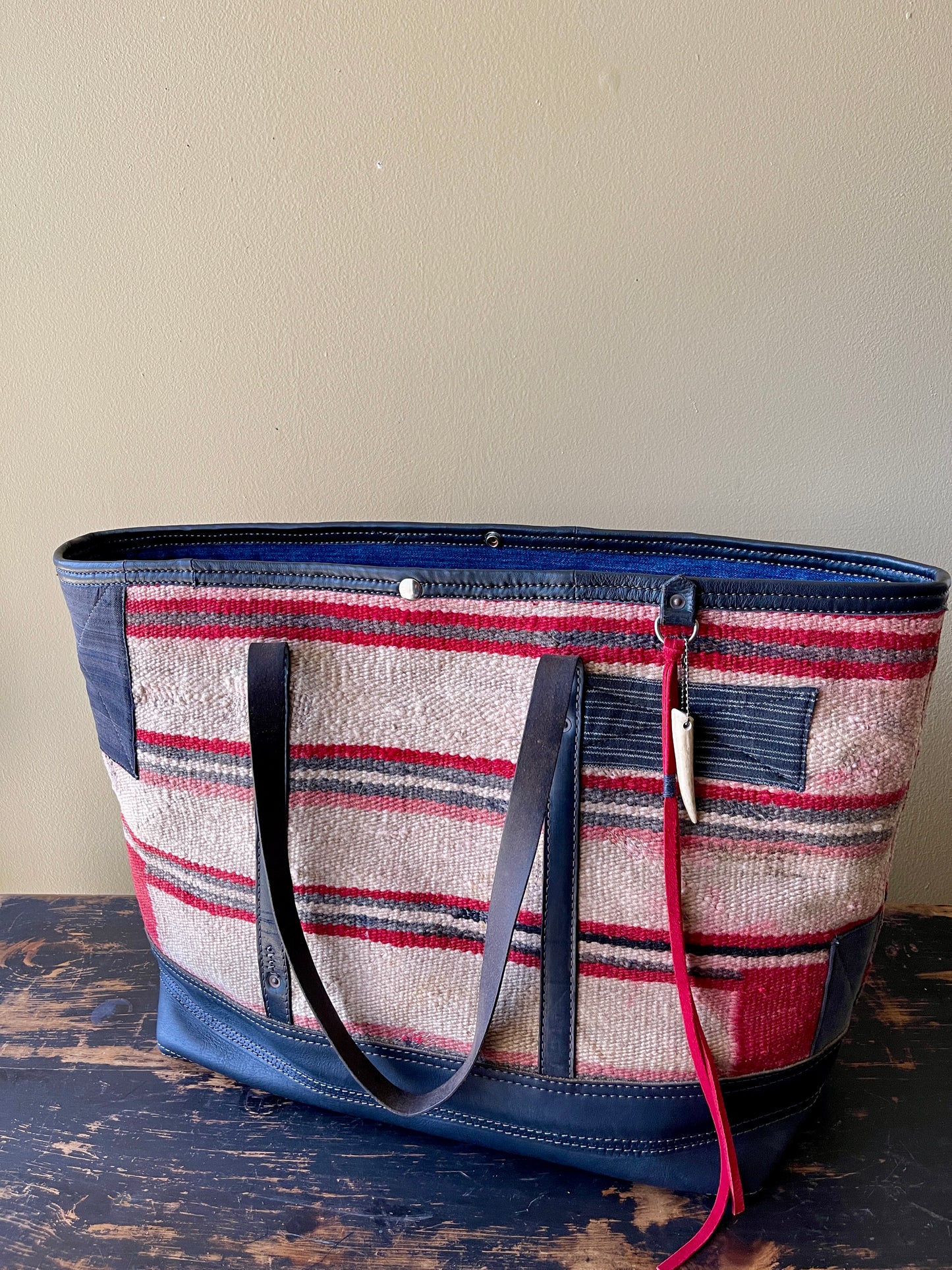 Jumbo Tote Weekender - Striped Navajo x Vintage Leather