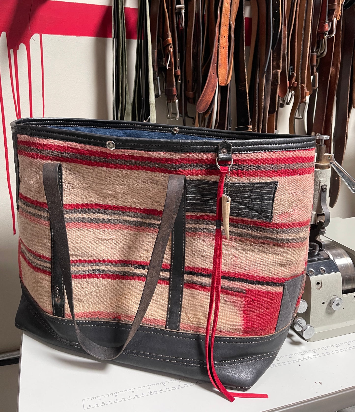 Jumbo Tote Weekender - Striped Navajo x Vintage Leather