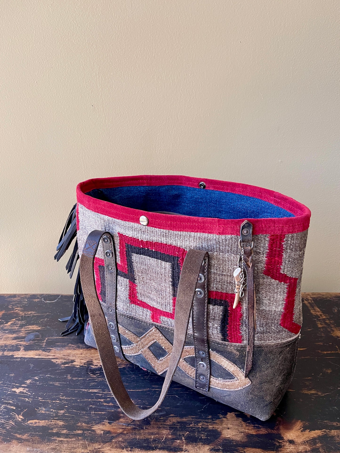 Fringed Navajo Tote x Vintage Leather